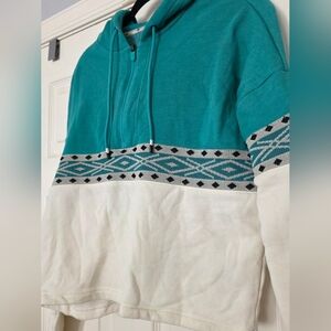 Rank 45 Womens Aztec TealCream Cropped 1/4 Zip Size Medium Outdoor Western